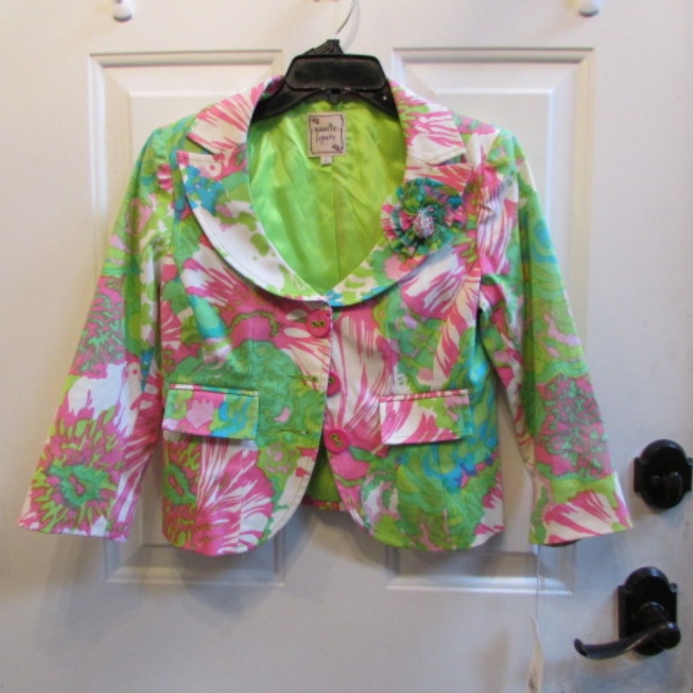 new NANETTE LAPORE floral green/pink crop front buttons Blazer Sz 4 - Picture 3 of 14